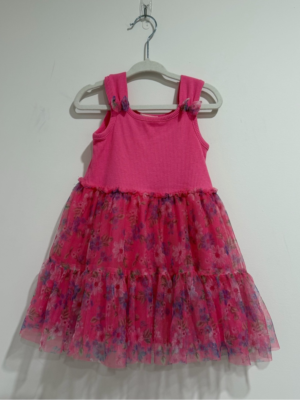 Baby Pink Floral Tiered Tulle Dress